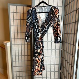 NWT LuLaRoe Michelle Black, Blue and Orange Long Sleeve Wrap Dress